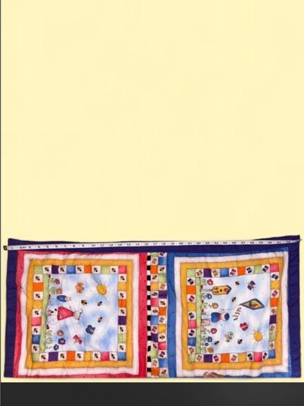 Handmade Four Square Lap Quilt/ Kids Play Mat w/ Scenes and a Colorful Border